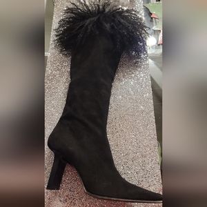 Classiques Entier Black Suede Leather Tall Boot Sleek Excellent Condition
